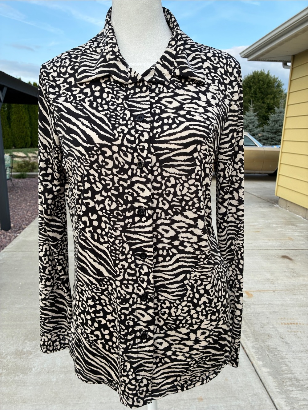 NUNA LIE Animal Print Top in Black & Cream